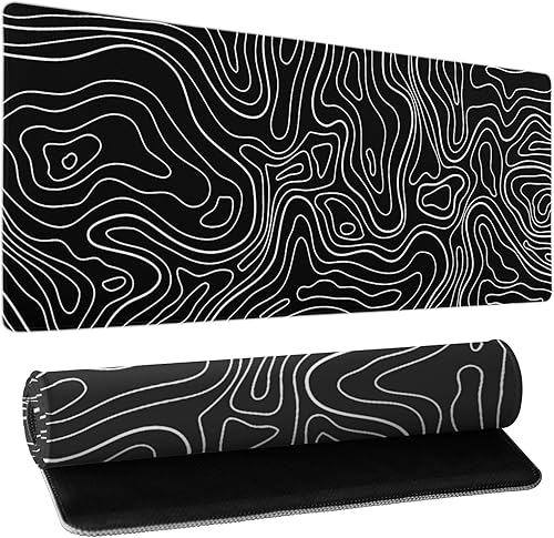 Topographic Contour - Alfombrilla de mouse para juegos XL, alfombrilla grande para mouse negra, alfombrilla de escritorio de 31.5 x 11.8 pulgadas,