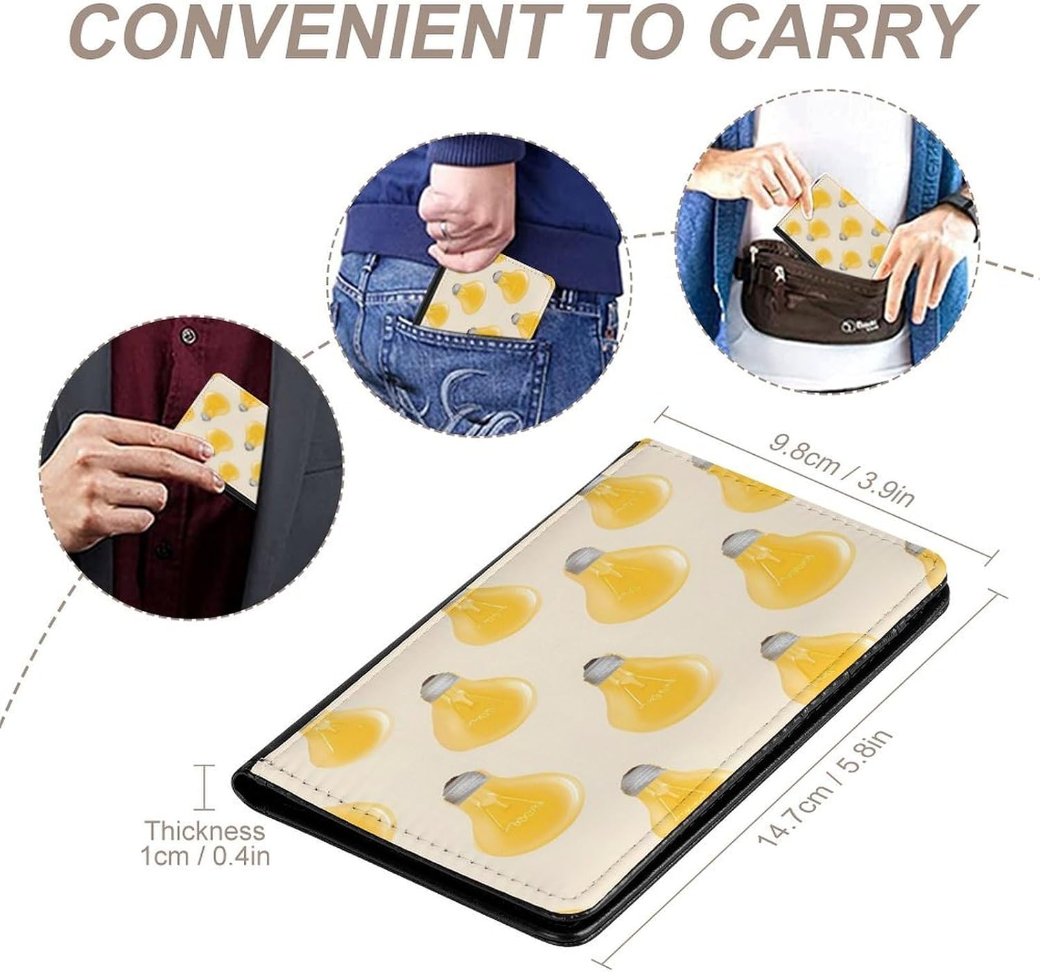 Yellow Light Bulbs Travel Passport Holder Passports Protective Cover for Women Men with Card Slots