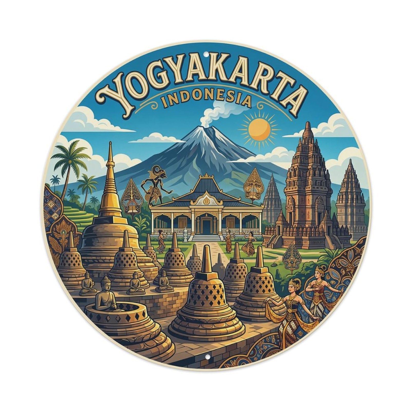 Indonesia Vintage Travel Yogyakarta Vintage Metal Tin Sign Plaque Wall Decor for Cafe, Club Bar, Office, Garden Metal Poster 8x8Inch