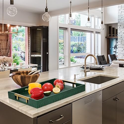 Miniatura 5 de Bandeja para servir con asas bandeja otomana de piel sintética de 171 x 118 pulgadas bandeja rectangular para mesa de café bandeja decorativa