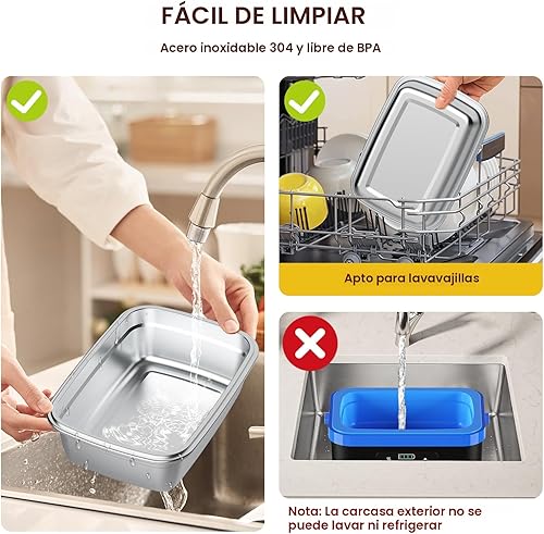 Miniatura 7 de Fiambrera eléctrica inalámbrica, con pilas, lonchera térmica de 1 litro con aislamiento de alimentos con tenedor y cuchara, bolsa de transporte