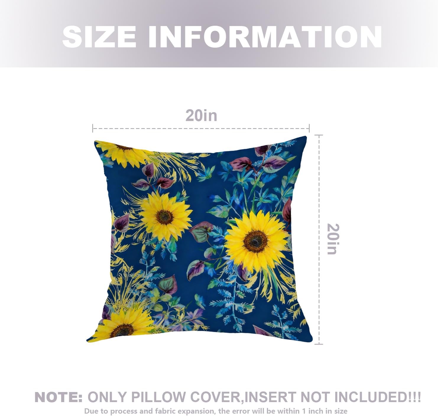 Yellow Luxury Floral?Flowers Throw Pillow Covers,Dark Blue Retro Daisy Cushion Cover Digital Blended Hidden Zipperl Decorative Pillowcases for Hair Skin Square 20X20 in 2 Pcs