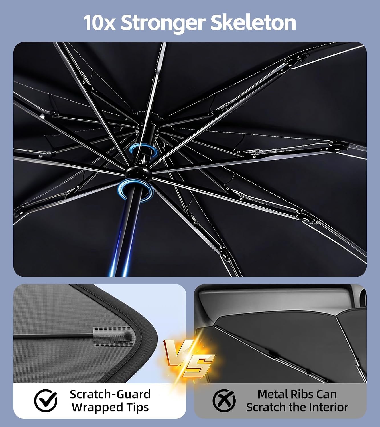 Upgraded 2026 Windshield Sun Shade Umbrella, UPF50+ Nano Crystal UV Protection, Foldable Umbrella Sunshade for Car Windshield, Durable Sun Visor for Car Windshield(XX-Large-63×37")
