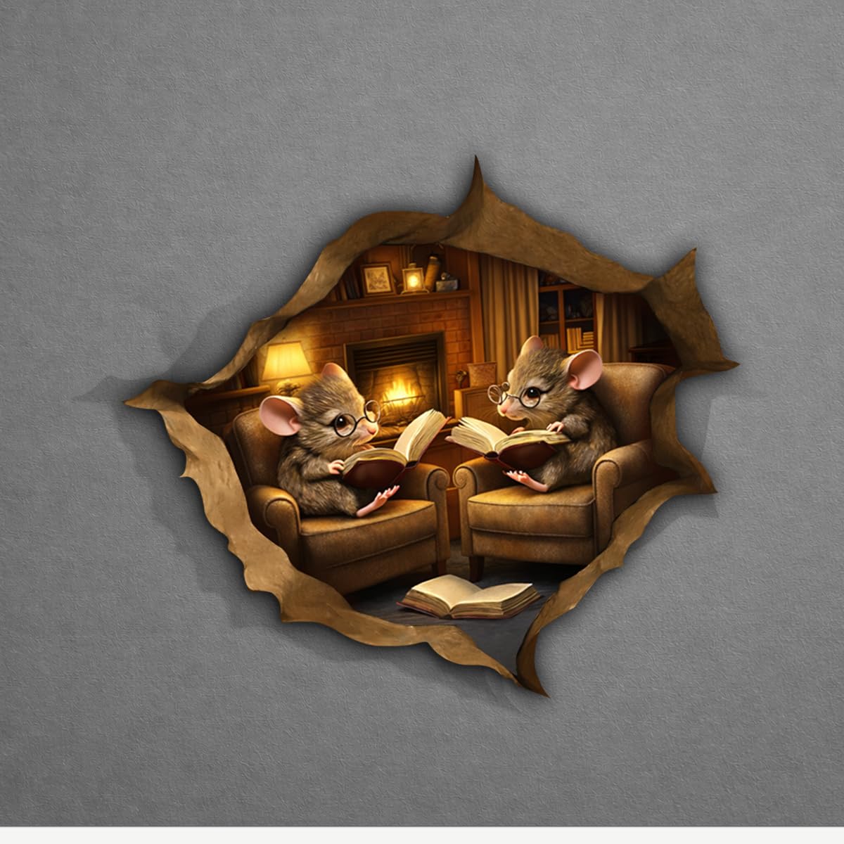 Photo 1 of (2pcs-5in) Reading Mouse Sticker Stickers Peek A Boo 3D Wall Hole Decal Fun