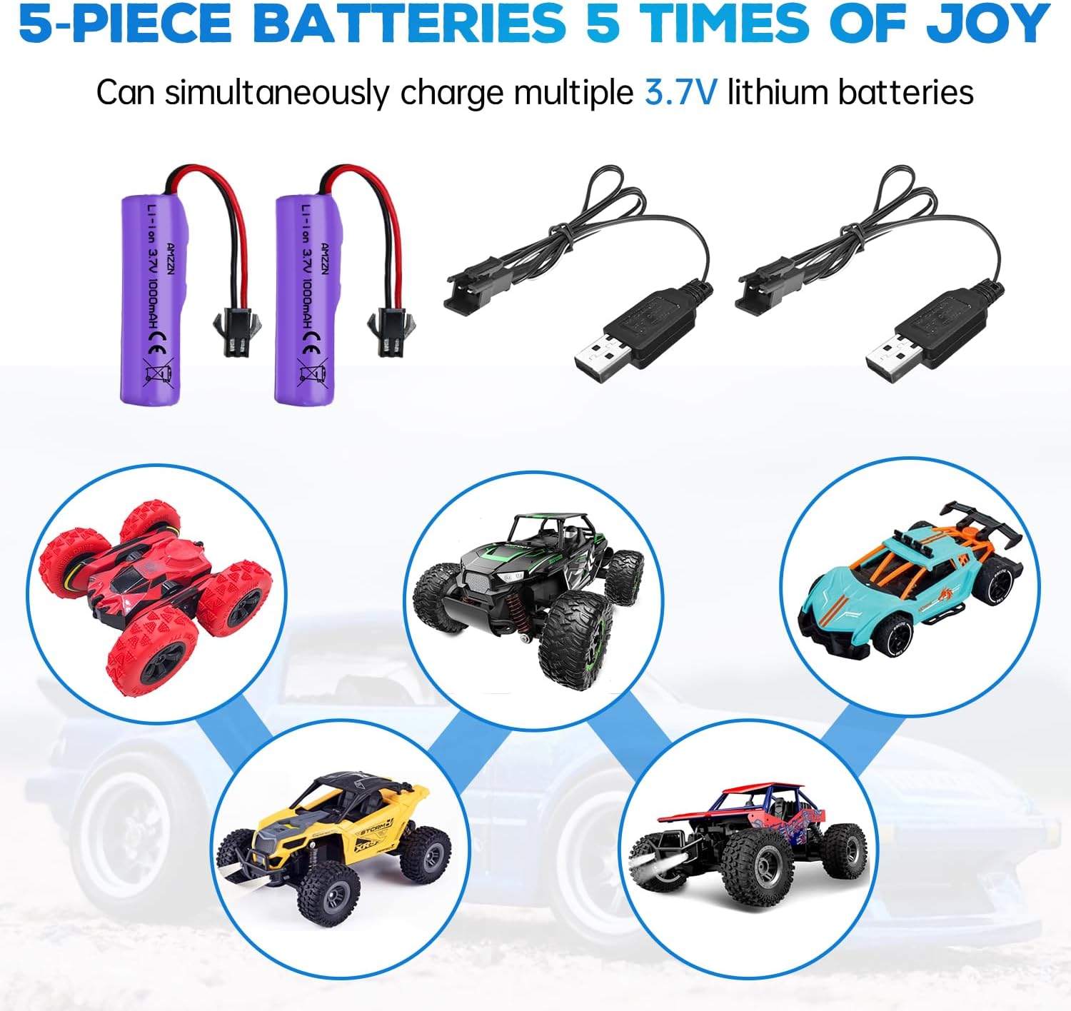2PCS 3.7V 1000mAh Lipo Battery with USB Charging Cable RC Toy Car Battery SM-2P Plug for TB202 TB201 TM201 TM202 TC141 DE35 DE38 DE40 DE50 RC Cars, Trucks, Stunt Vehicles (2PCS Battery+2USB)