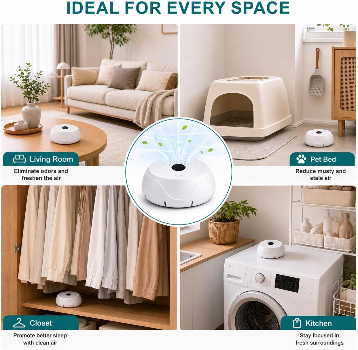 2026 Air Ionizer - Rechargeable Ozone Negative Ion Air Purifier - Quiet Operation Portable Air Freshener for Home, Bedroom, Office, and Basement Odor, Smoke, Dust, and Pet Smell - White