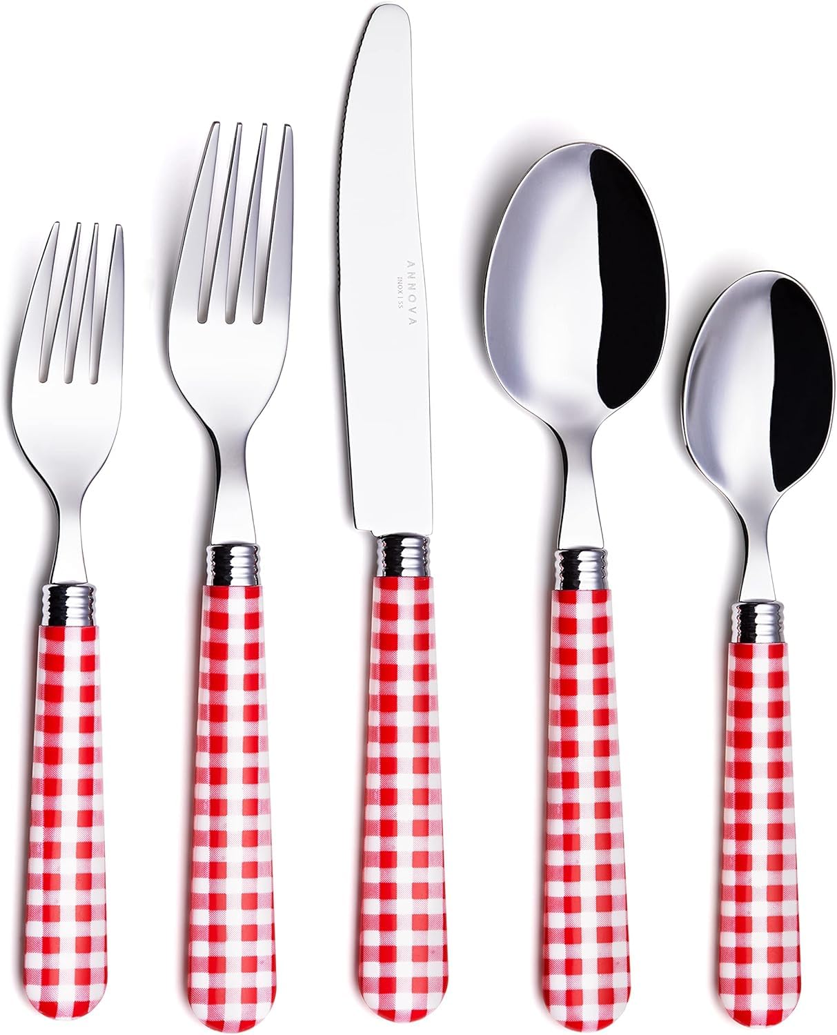 ANNOVA 20-Piece Cutlery Set, Stainless Steel Handle - 4 x Table Knives, 4 x Table Forks, 4 x Salad Forks, 4 x Tablespoons, 4 x Dessert Spoons (Red23, 20 Pieces)