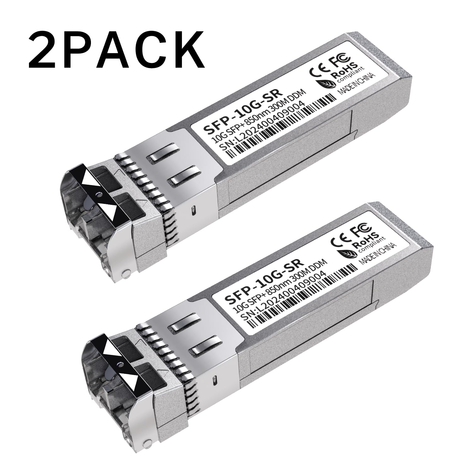 Lot de 2 émetteurs-récepteurs SFP+ 10G SFP LC MMF300m 10GBase-SR SFP+, 10G 850 nm MMF, jusqu'à 300 mètres, compatibles avec Cisco SFP-10G-SR, Meraki MA-SFP-10GB-SR, Ubiquiti UF-MM-10G, Mikrotik,