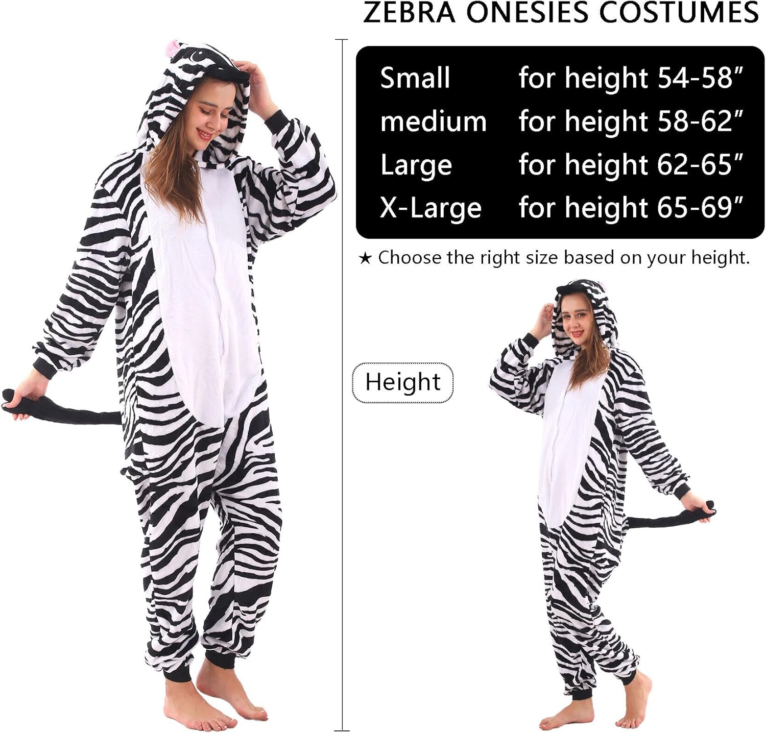 Animal Onesies Pajamas Adult Costumes One Piece for Men Women Unisex Teens Zebra - Image 2
