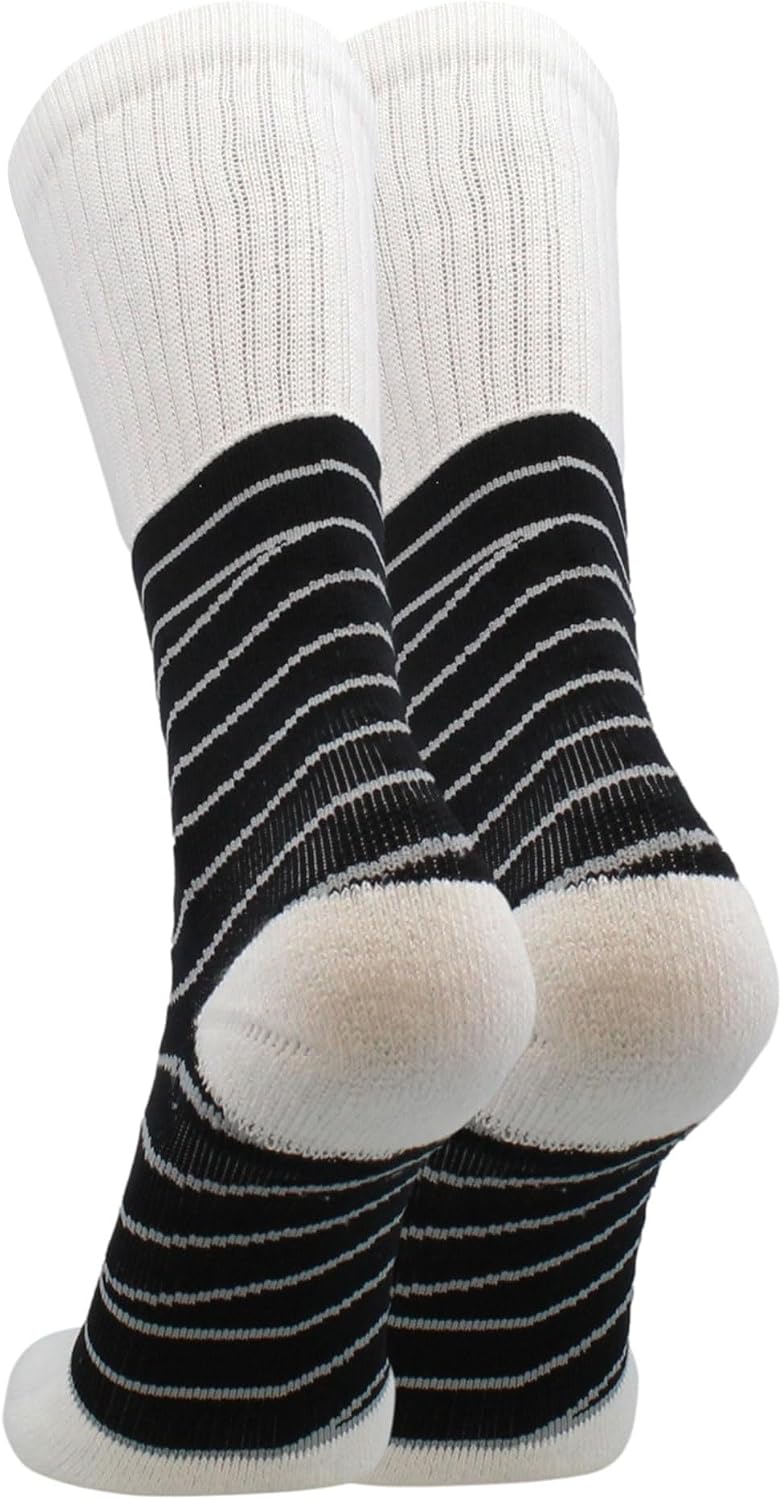TCK Ankle Compression Support Crew Socks (White/Black, Large) - White/Black,Large