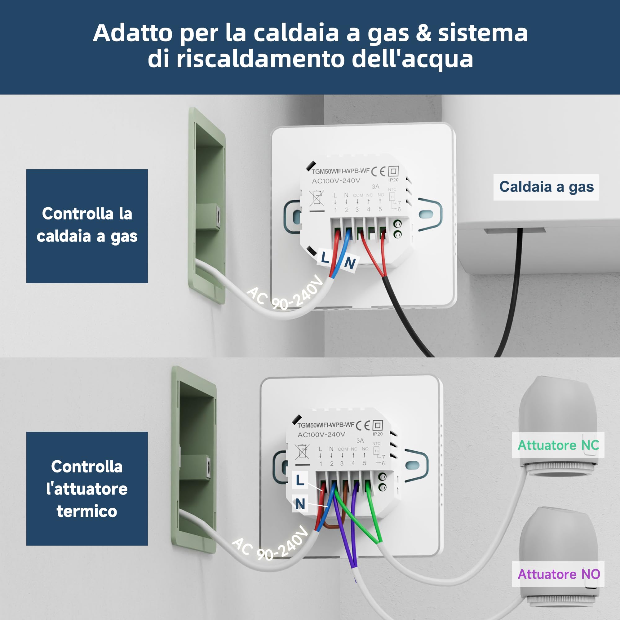 Termostato wifi caldaia a gas,Cronotermostato programmabile settimanale intelligente，termostato controllo con Tuya samrt compatibile con Google Assistant e Alxe,Termostato ambiente digitale TGM-50WPB