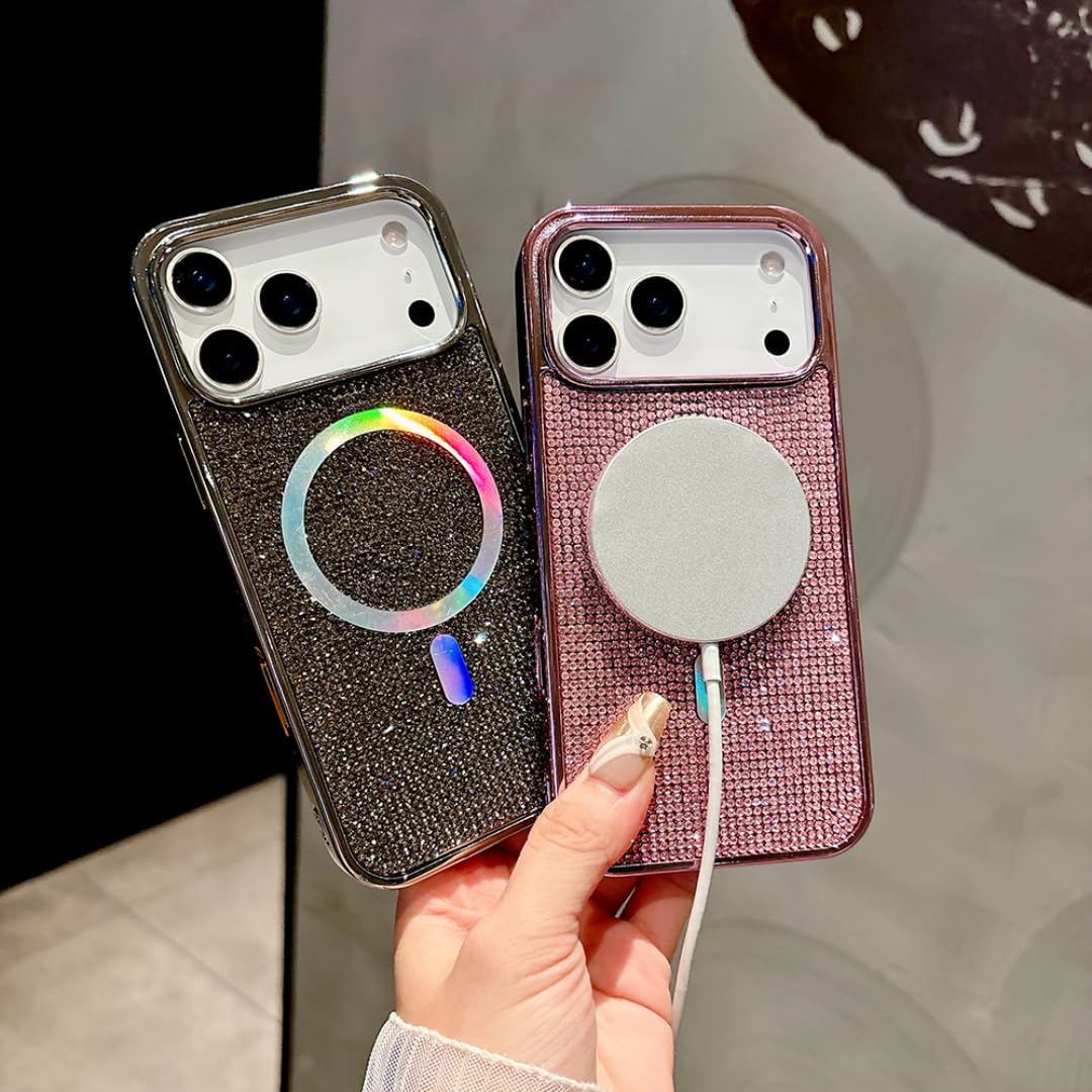 Funda magnética de Lujo con Lentejuelas Brillantes para iPhone 15 Pro (para iPhone 15 Pro/Dorado)
