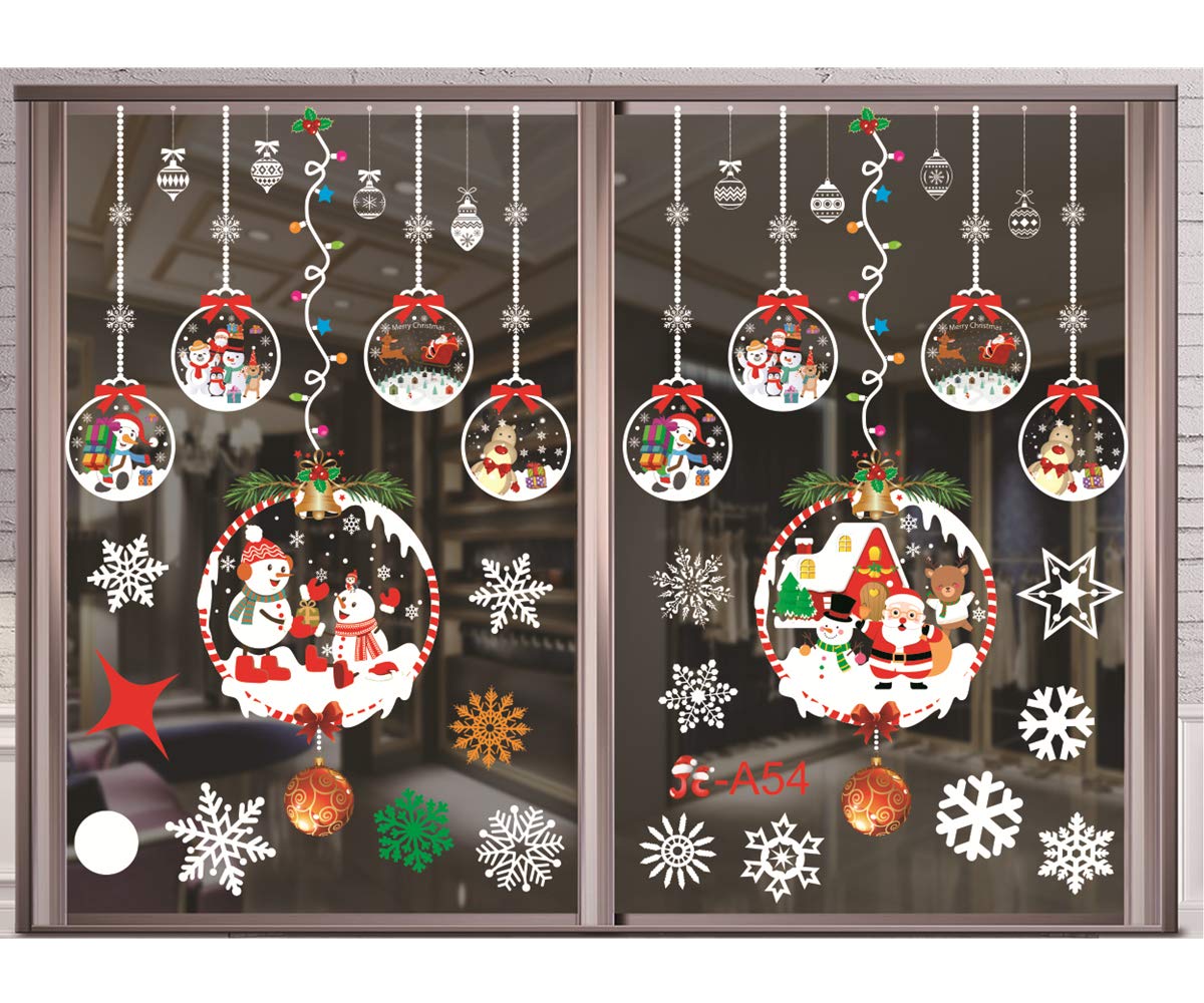 lazysunny Christmas Window Clings Holiday Decorations, PVC Stickers Window Wall Stickers, Static Decal Xmas Snowflake Window Sticker for Christmas Home Shop Party Decorations