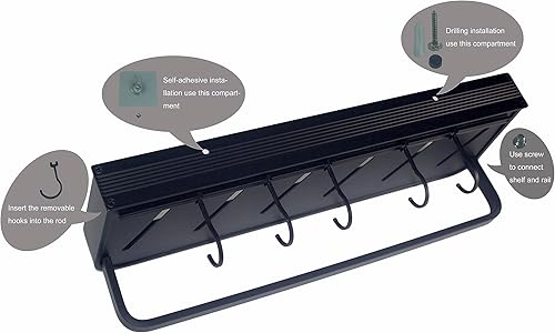 Miniatura 3 de Organizador de ducha negro de aleación de aluminio, organizador de ducha de baño de 15.74 pulgadas con 1 estante de torre y 5 ganchos, organizador