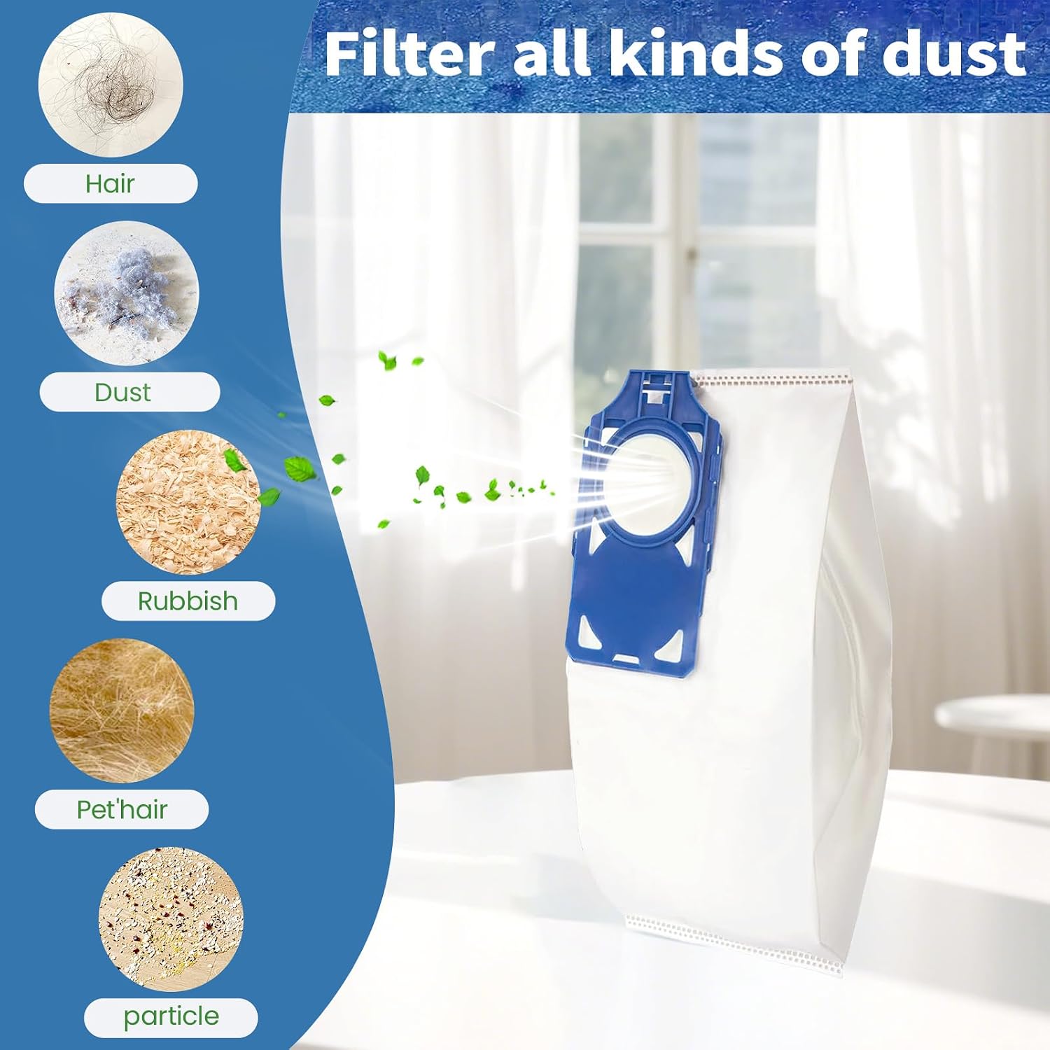 8 Pack HEPA Vacuum Bags compatible with Riccar Brilliance R30D, R30P, R30PET and Simplicity Synchrony S30D, S30P, S30PET, Part RNHC-6/SNH-6