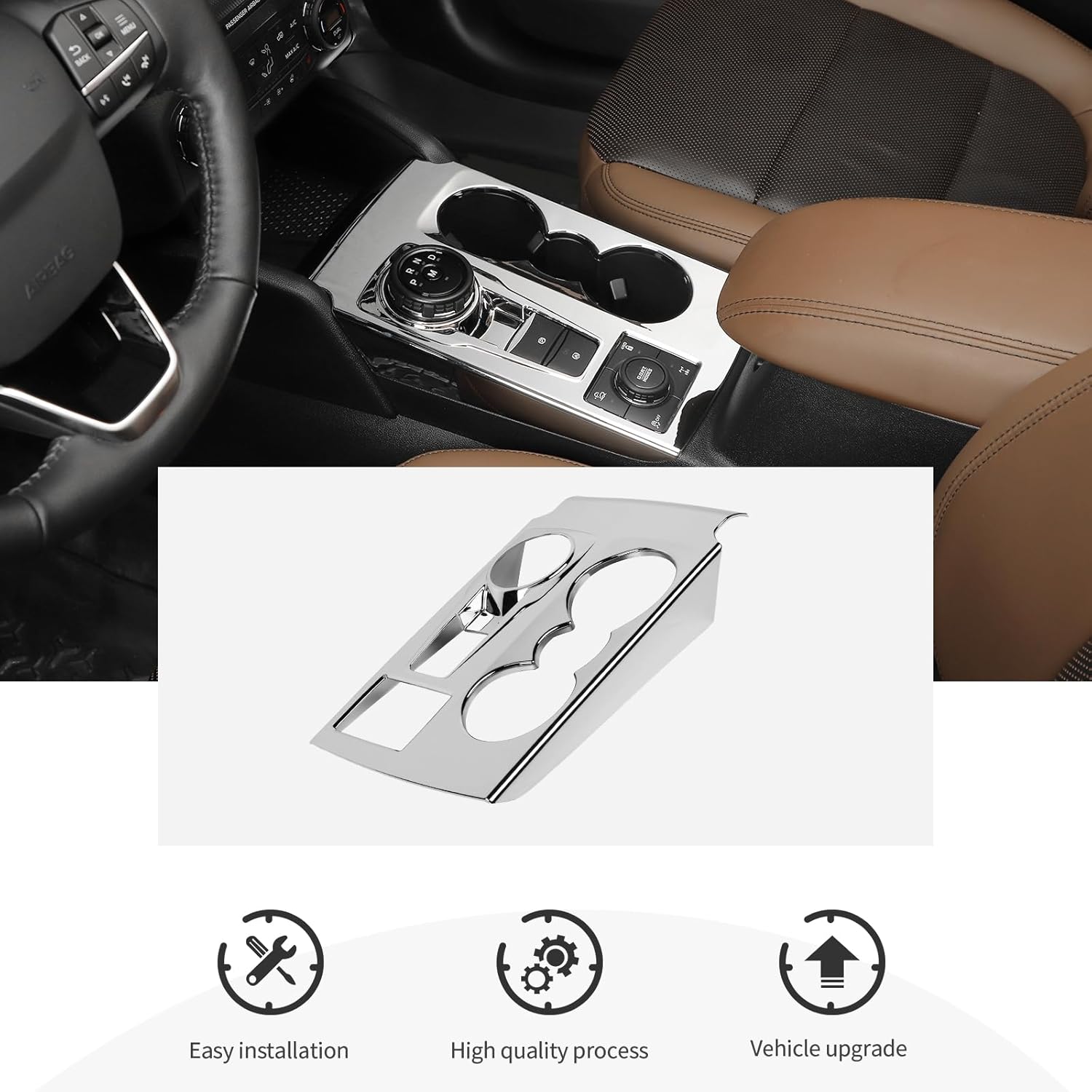 Gear Shift Panel Trim Fit for 2021 2022 2023 2024 2025 Ford Bronco Sport Center Console Cup Holder Gear Panel Cover for Bronco Sport Interior Accessories
