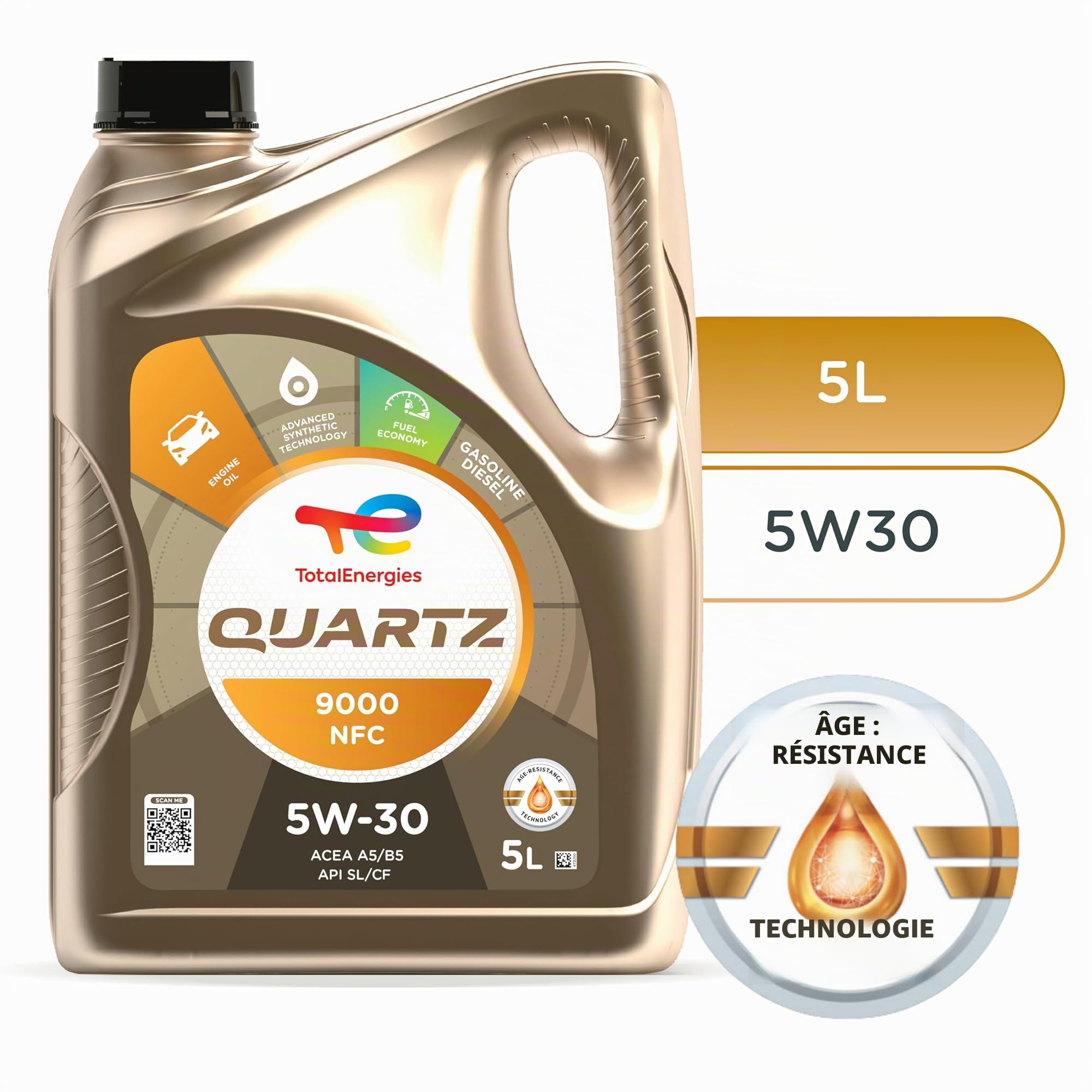 Total Huile de lubrification moteur Total Quartz 9000 NFC 5W-30 5 Litres