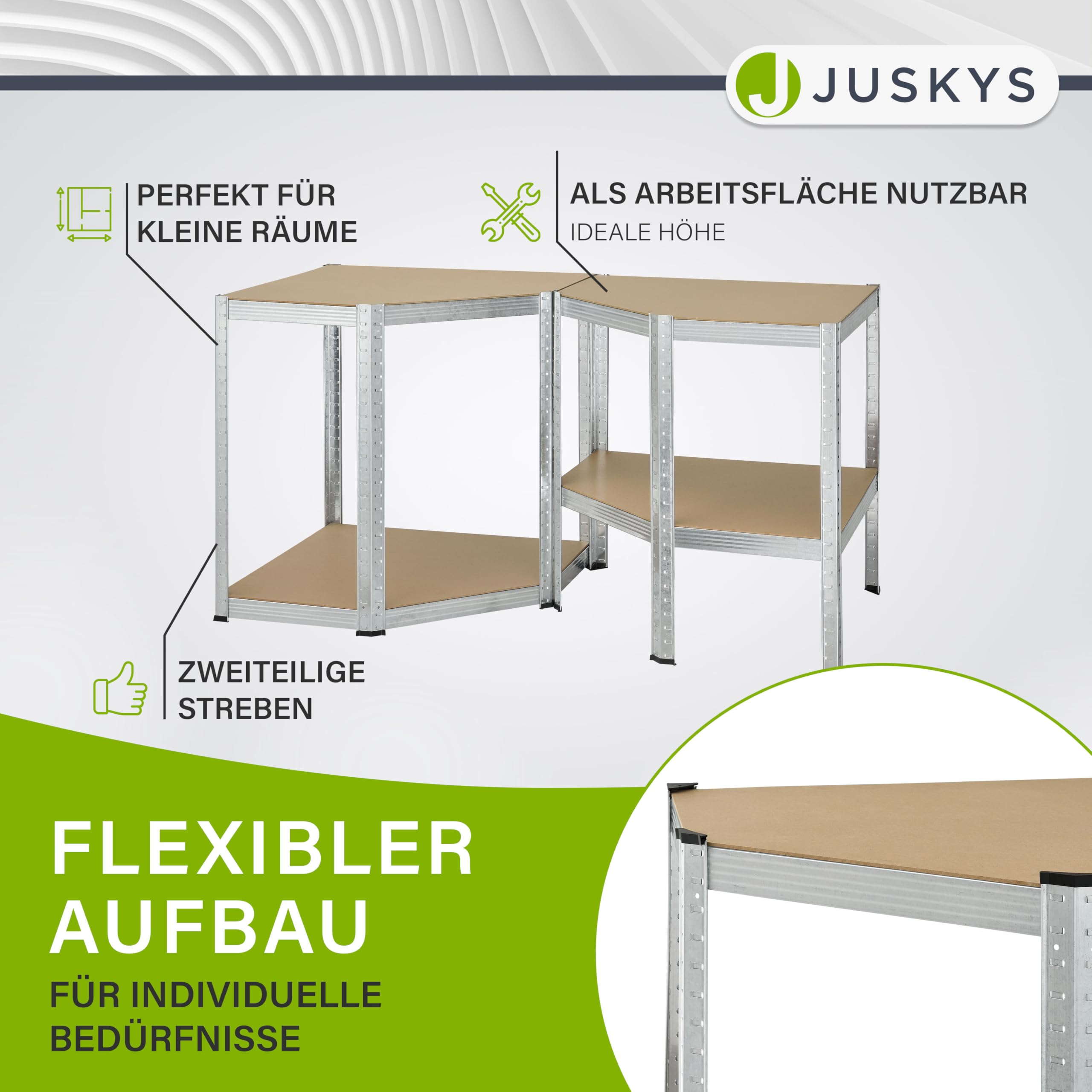 Juskys Eckregal Lageregal Corner Easy 160 x 75 x 40-75 cm - 320 kg - 4 Böden aus MDF Holz - Metall verzinkt - Schwerlastregal Steckregal Kellerregal