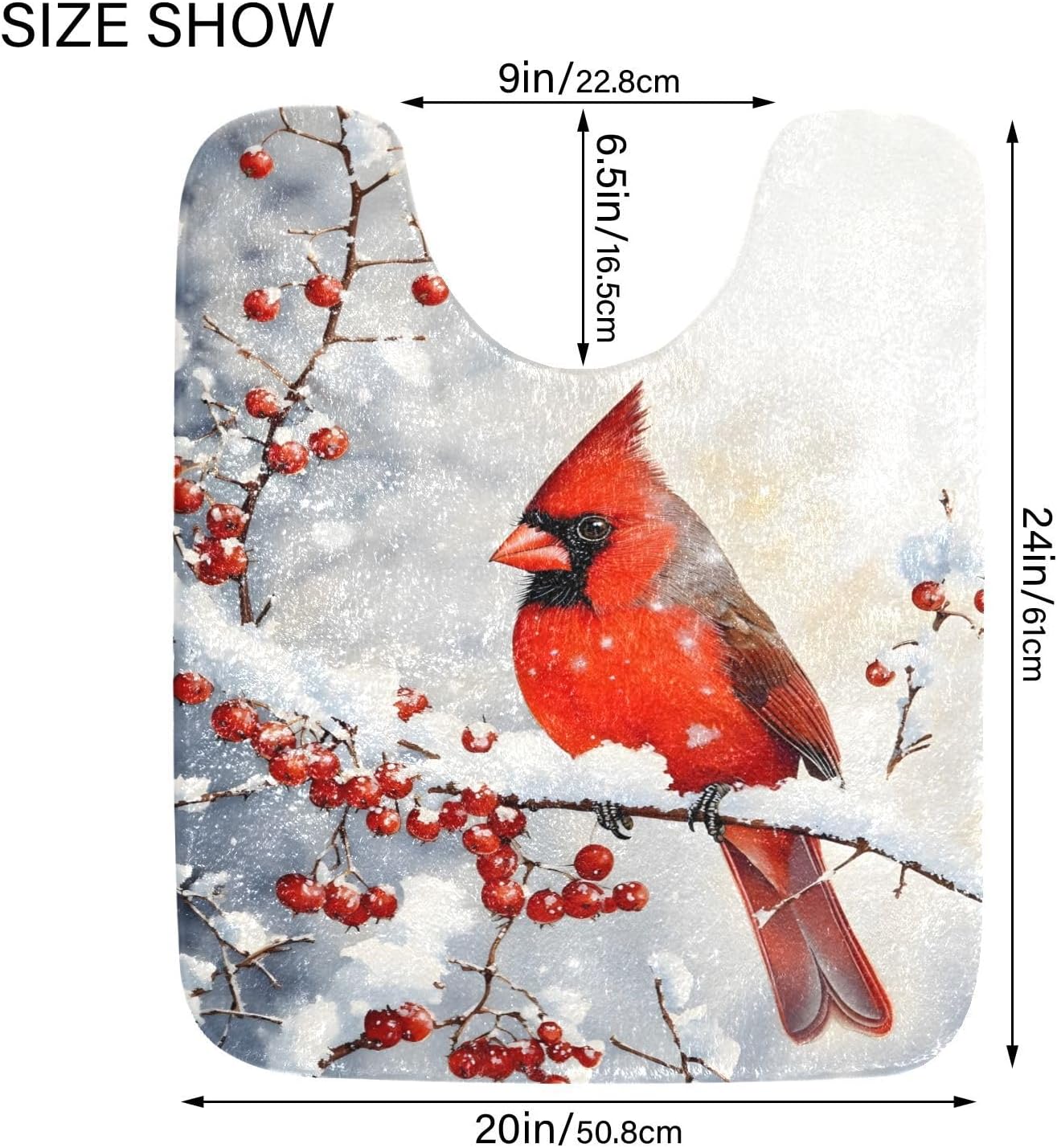 Christmas Bathroom Rugs Sets 2 Piece Beautiful Red Cardinal Quick Dry Soft Plush Anti-Slip Absorbent Includes Rectangular (16"x24") and U-Shaped Toilet Mat (20"x24")