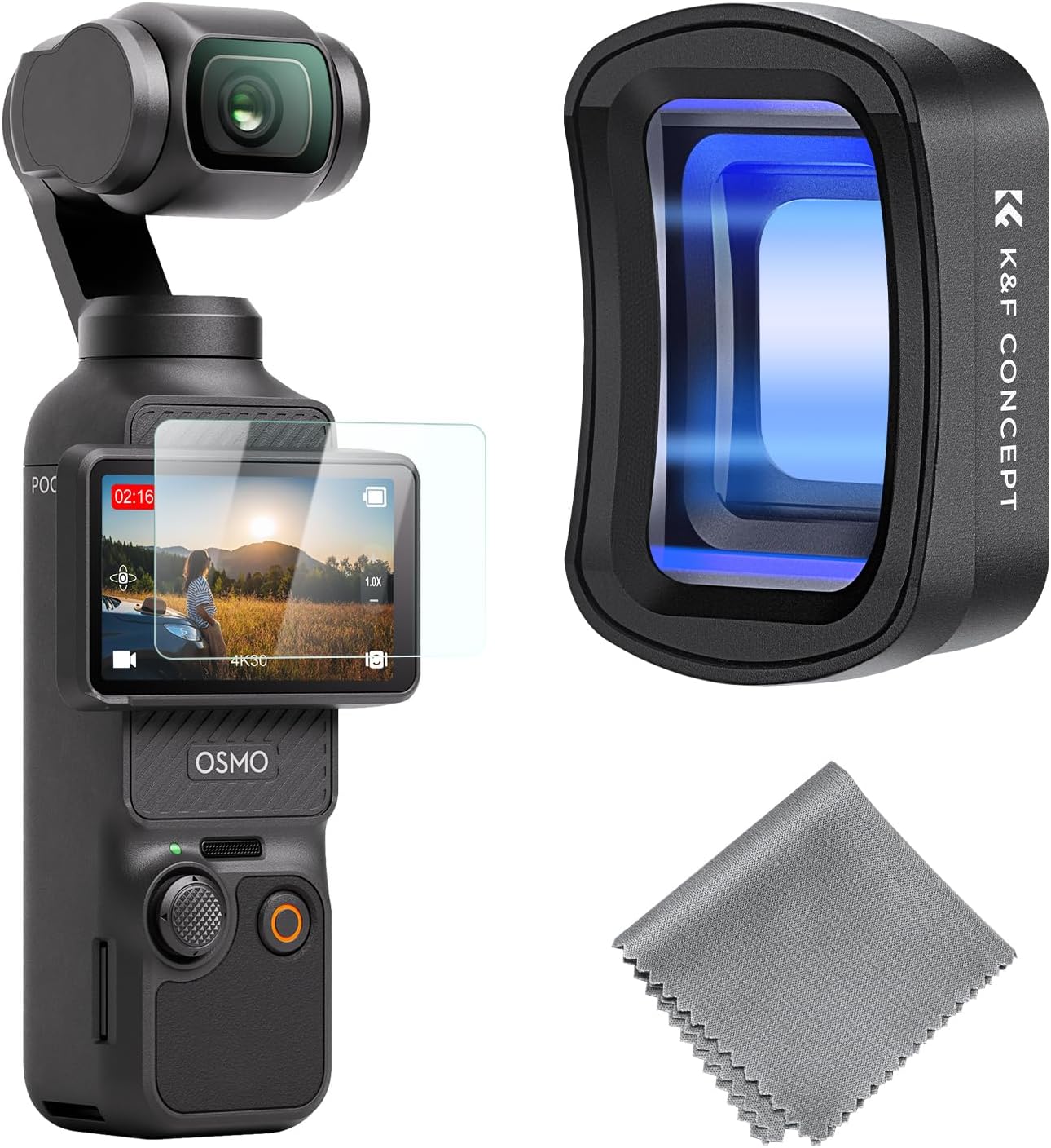 K&F Concept 1.2X Anamorphic Lens Compatible with DJI Osmo Pocket 3, Blue Streak effect Widescreen Cinematic Lens, Magnetic Attach/Multi-coated/Optical Glass