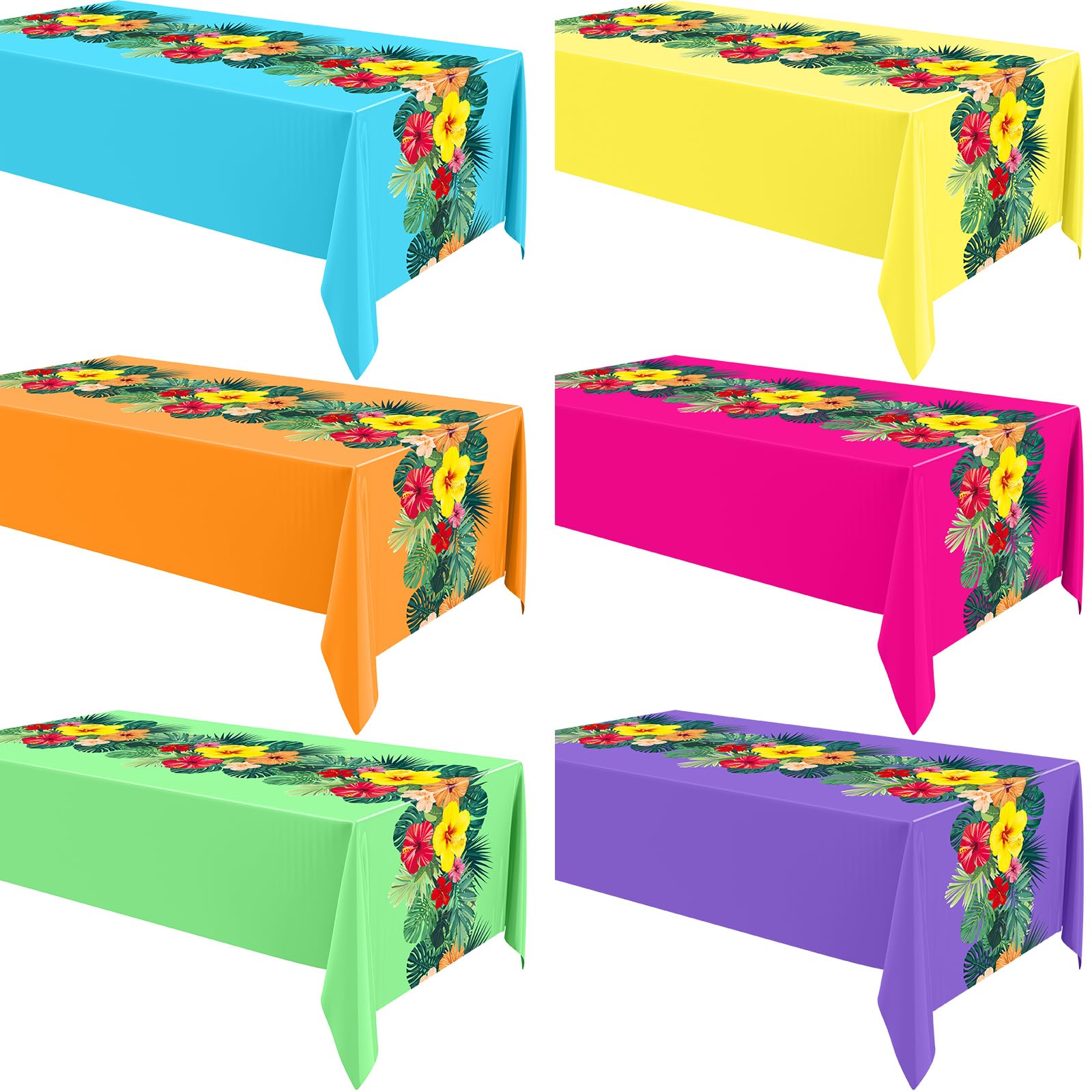 Irenare 6 Sheets Hawaiian Luau Tablecloths 54x108,Multicolored