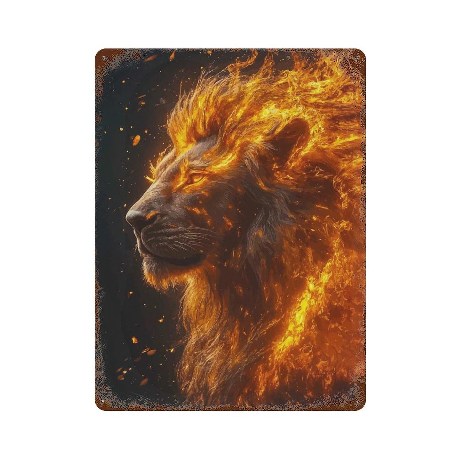 Fire Lion Retro Metal Sign 15.7"x11.8", Classic Wall Plaque for Garage, Pub Or Kitchen