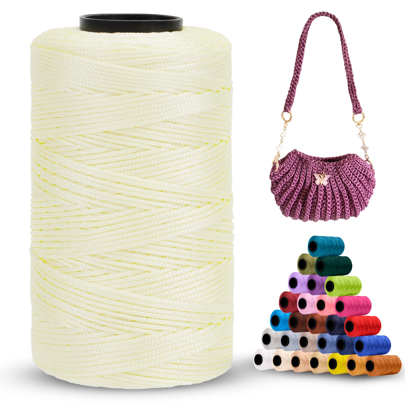 LEREATI Polyester Macrame Cord 1mm x 230m Polyester Yarn for Crocheting Braided Polypropylene Cord Crochet Bag Cord Macrame Yarn for Crocheting Handbag