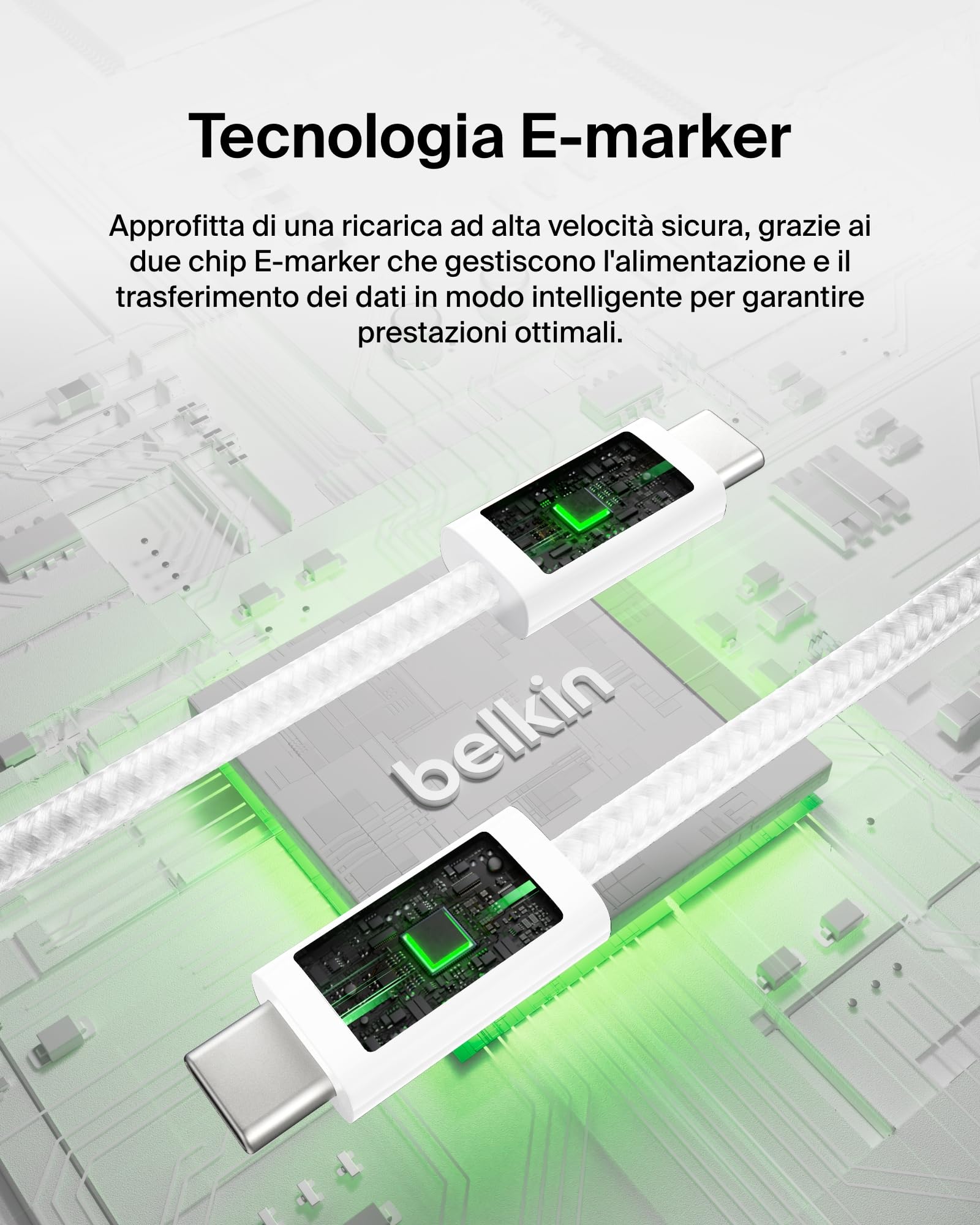 Belkin Confezione da 2 cavi intrecciati da USB-C a USB-C da 1,5 m, 240 W, cavo flessibile per ricarica rapida, cavo Type-C per iPhone 16 e iPhone 15 series, Galaxy S25, Pixel 9, iPad Pro ecc., bianco