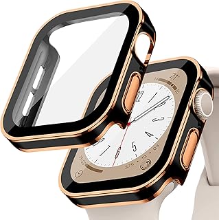 Tempered Glass Screen Protector for Apple Watch case Series SE 9 8 7 6 5 4 40mm 44mm 41mm 45mm 49mm Ultra 2 Waterproof Cover PC Protective Bumper for iwatch Black Rose Gold 40
