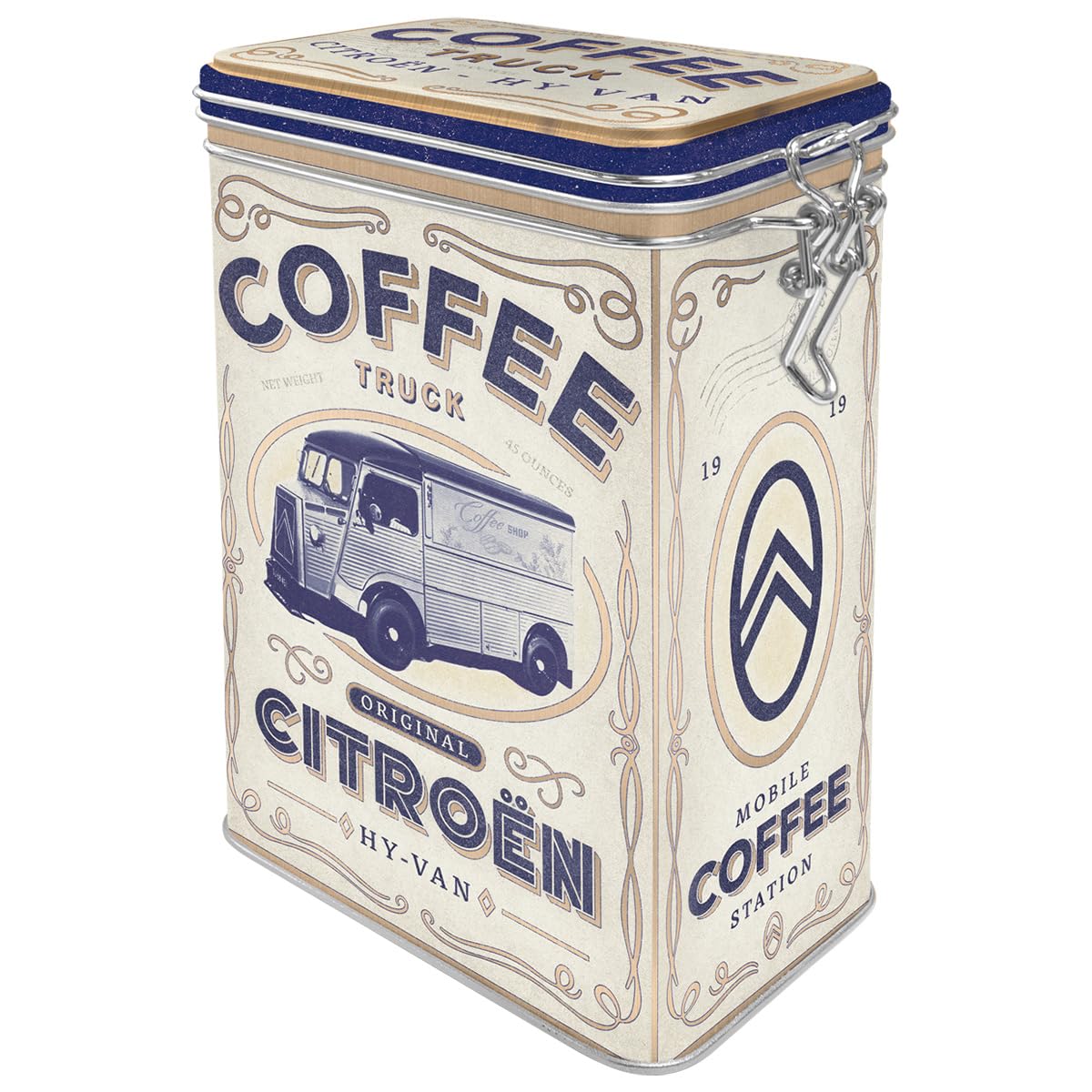 Nostalgic-Art Retro coffee box, 1.3 l, Citroen – Coffee Truck – Gift idea for Citroen fans, Official License Product (OLP), metal clip top tin, vintage design