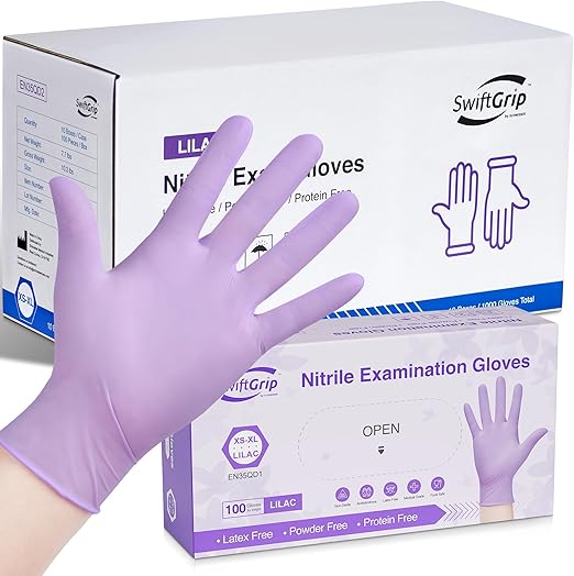 Disposable Nitrile Exam Gloves, 3-mil, Lilac Gloves Disposable Latex Free, Powder Free
