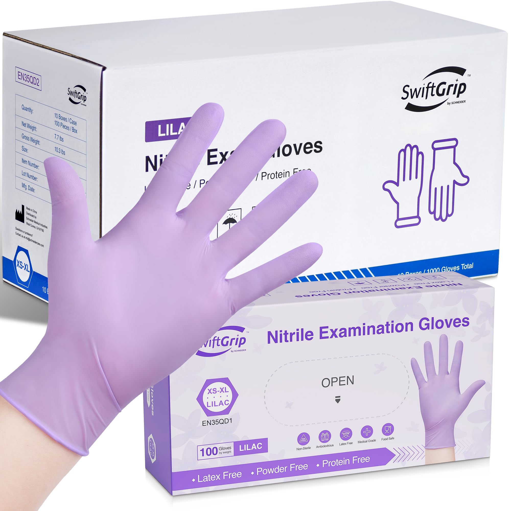SwiftGrip Guantes desechables de nitrilo para revisión, pequeños, caja de 1000 (10 cajas), 3 mil, guantes lila desechables sin látex, guantes sin polvo para cocinar, limpiar, examinar
