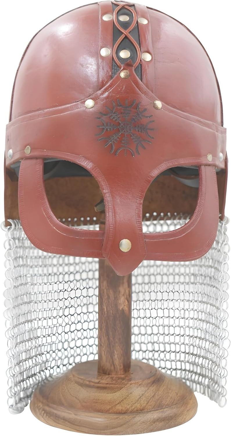 Medieval Warrior Norse Premium Viking Gjermundbu Helmet, Armor with Chainmail Aventail, 10th Century Replica, Round Cap Design