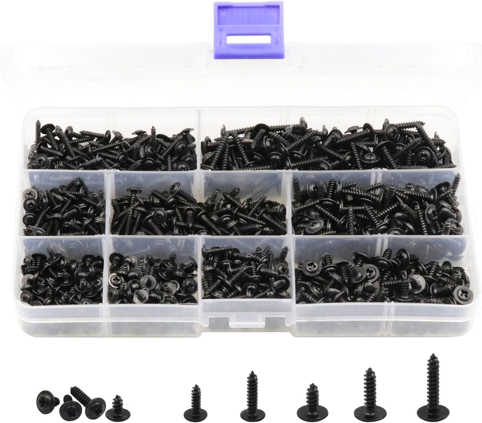 LBY 900pcs M2.3 M2.6 M3 Truss Head Self - Tapping Screws, Wafer Head Screws, Pan Head Washer Screw, 9 Sizes Self -Tapping Screws Assortment Kit, Carbon Steel (Blacking)