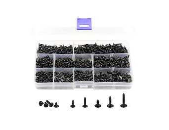 LBY 900pcs M2.3 M2.6 M3 Truss Head Self - Tapping Screws, Wafer Head Screws, Pan Head Washer Screw, 9 Sizes Self -Tapping Screws Assortment Kit, Carbon Steel Blacking