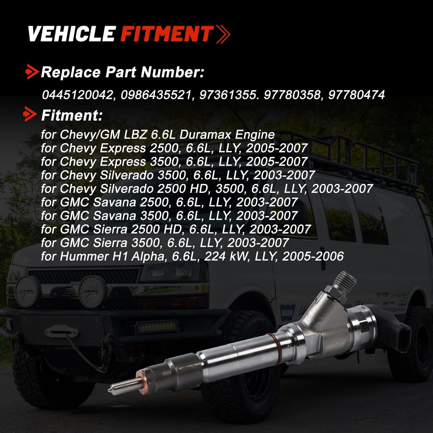 0445120042 0986435521 FJ962 502513 97361355 97780358 Diesel Fuel Injector for Duramax LBZ 6.6L V8 Engine Chevy Express Silverado 2500 3500 HD GMC Sierra Savana 2500 3500 HD 2003-2007