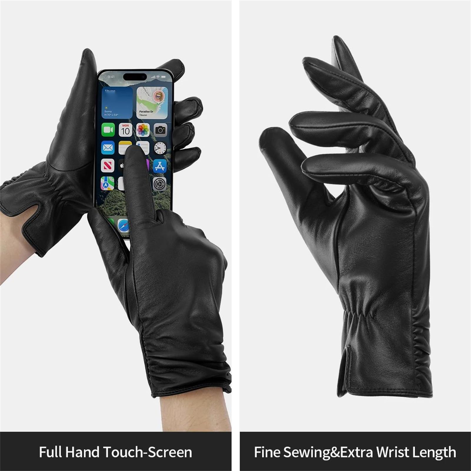 Guantes de piel de oveja auténtica para mujer, para pantalla táctil, cálidos, con forro térmico, para conducir