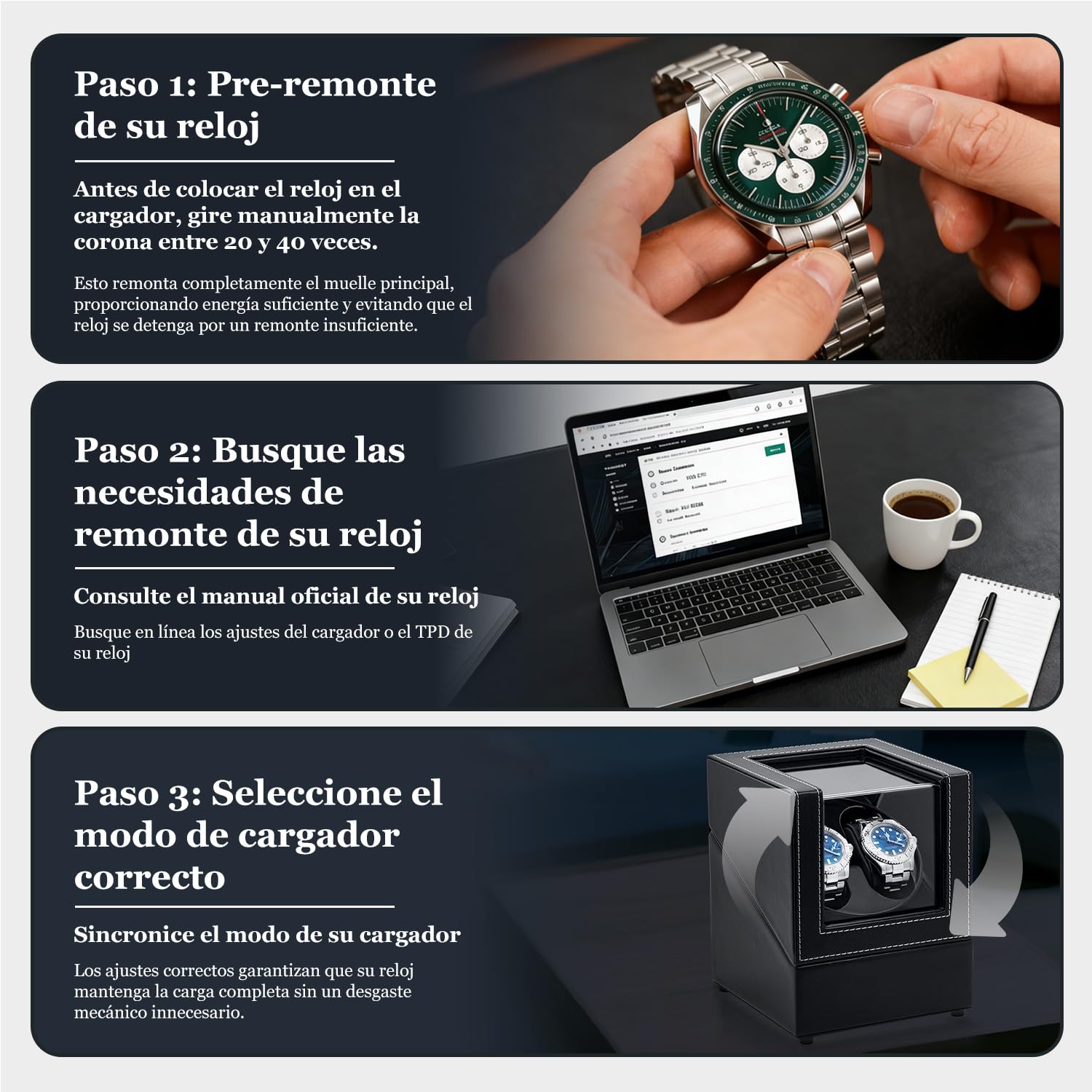 Mcbazel Caja para 2 relojes - Caja giratoria con Doble cargador USB-DC Automático de la PU