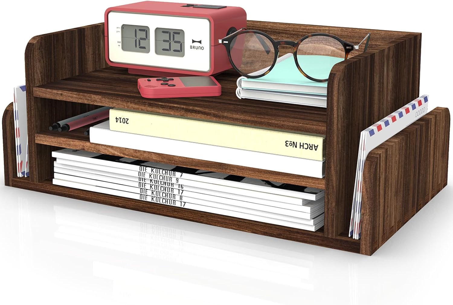 Amazon.com: HZE Wood Desk Organizer 5 Trays, Rustic 3-Tier Office Desk ...