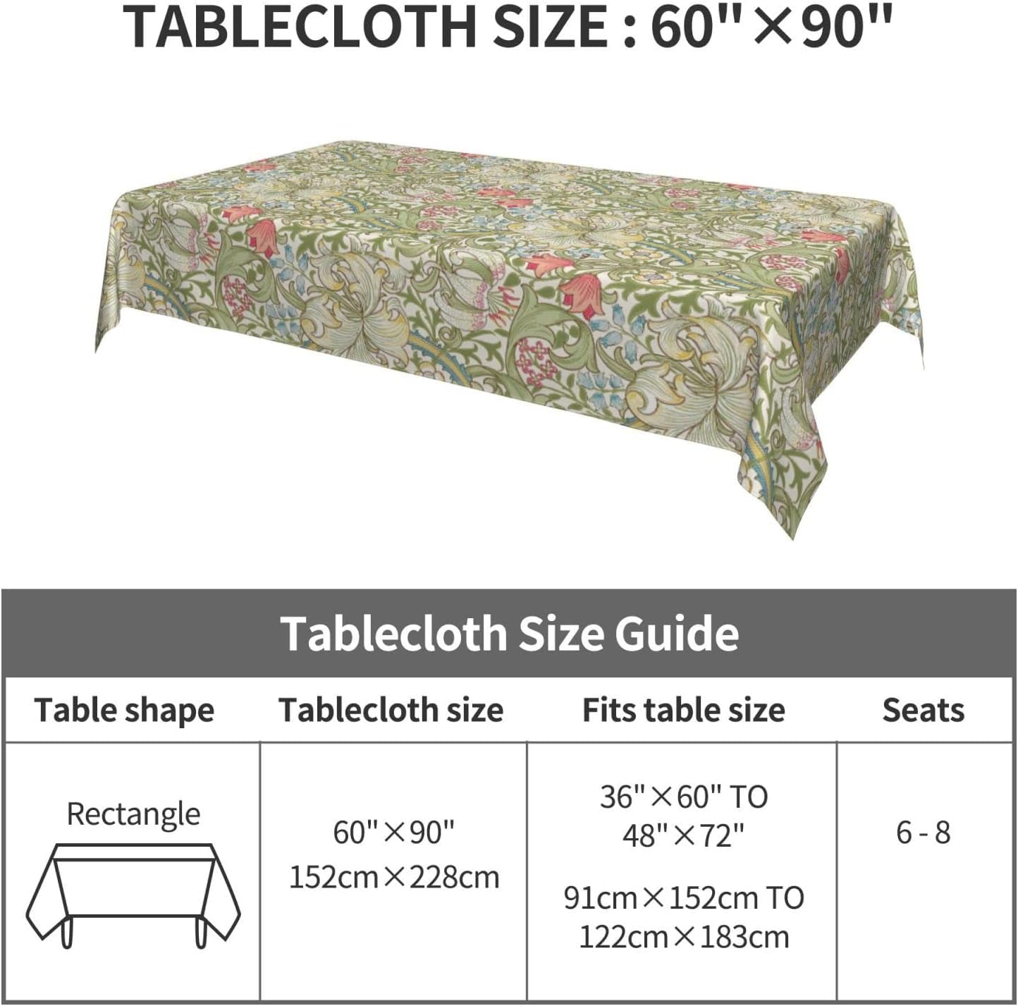 Amazon｜ウィリアム・モリス テーブルクロス防水プラスチック透明柄