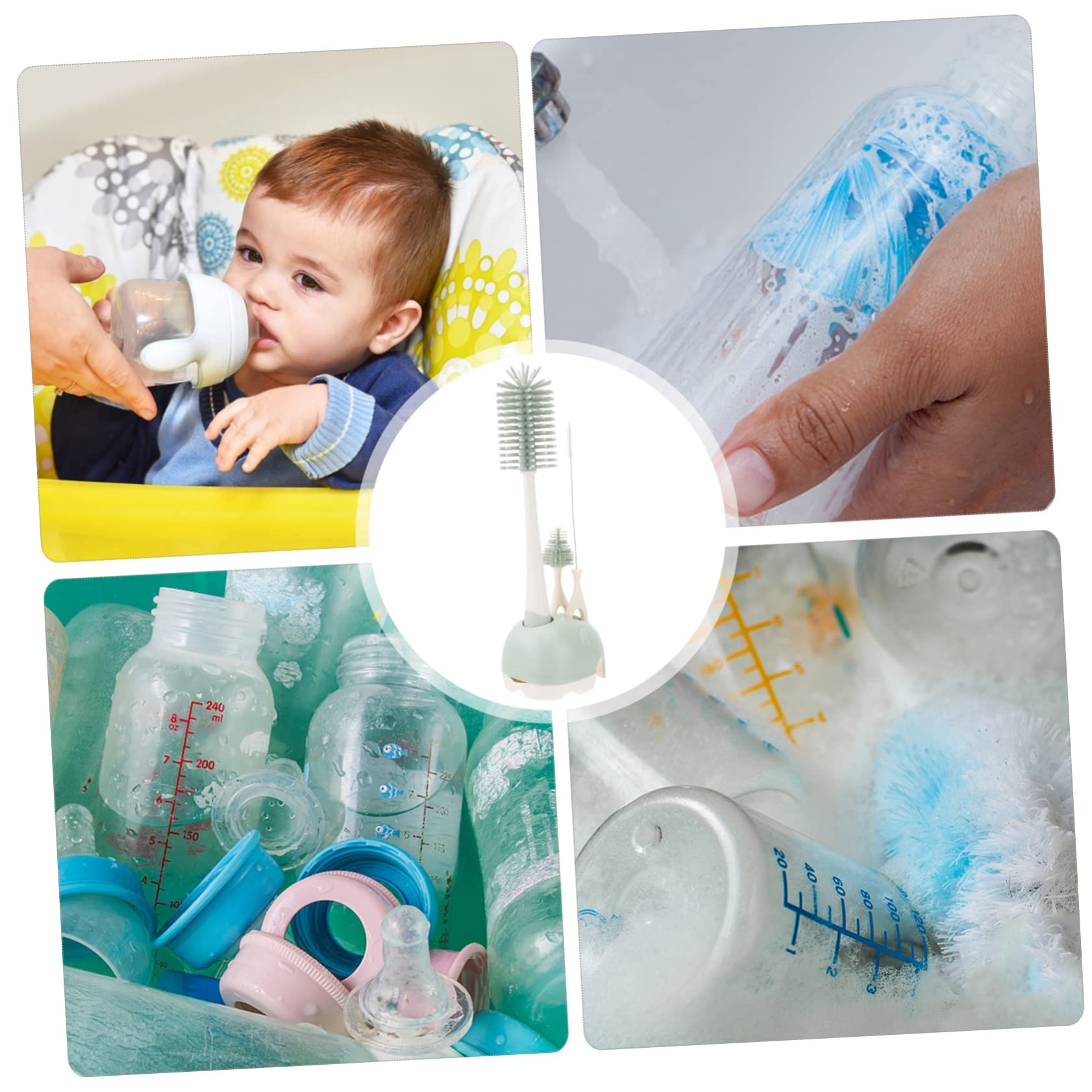 ibasenice 2 Pz Set Di Spazzole Per La Pulizia Scovolino Per Bambini Spazzola Per Bottiglia D'acqua in Silicone Spazzola Per Biberon in Silicone Abito Spugna Bambino Silicone Alimentare Latte