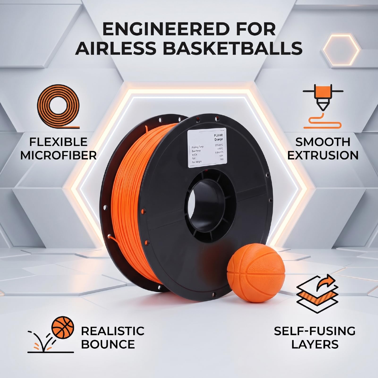 RiToEasysports Pack de Filaments pour Imprimante 3D, Bobine de 1 Kg de Filament TPU Microfibre de 1,75 Mm pour L' de Ballons de Basket sans Air (ORANGE)