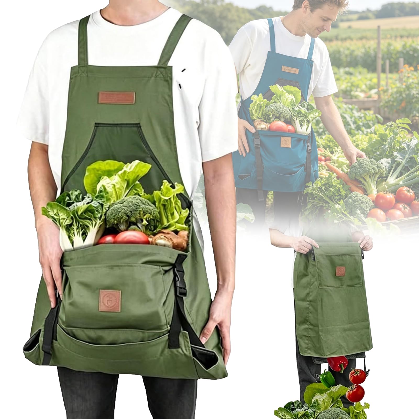 Weyot Gardening Apron with Pockets for Women & Men, Field & Harvest Apron for Garden Vegetables, Grange Carrier Garden Apron, Fruit Picking Apron with Harvesting Pouch, Washable