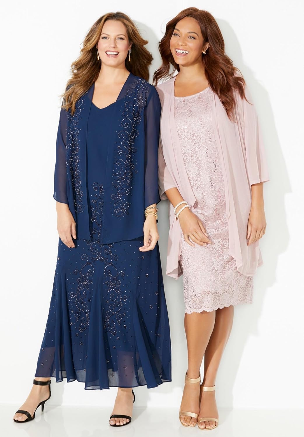 Women's Plus Size Masquerade Beaded Dress Set with Jacket (Petite Available) - 22 WP, Rose