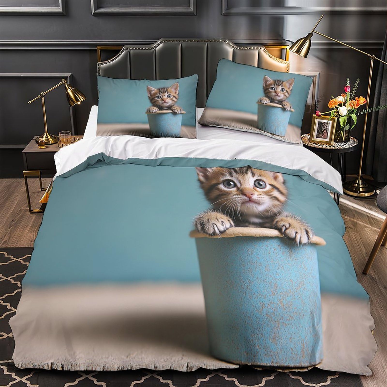 Housse de couette éléphants anti-plis et facile à enfiler pour grand lit
