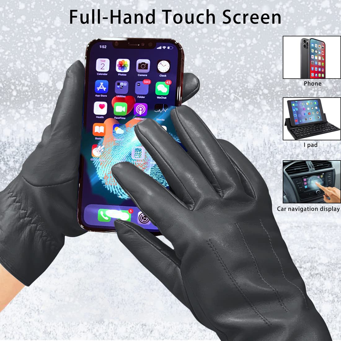 Harssidanzar Guanti invernali da donna in pelle Fodera in caldo cashmere Touch screen Finitura vintage GL017EU