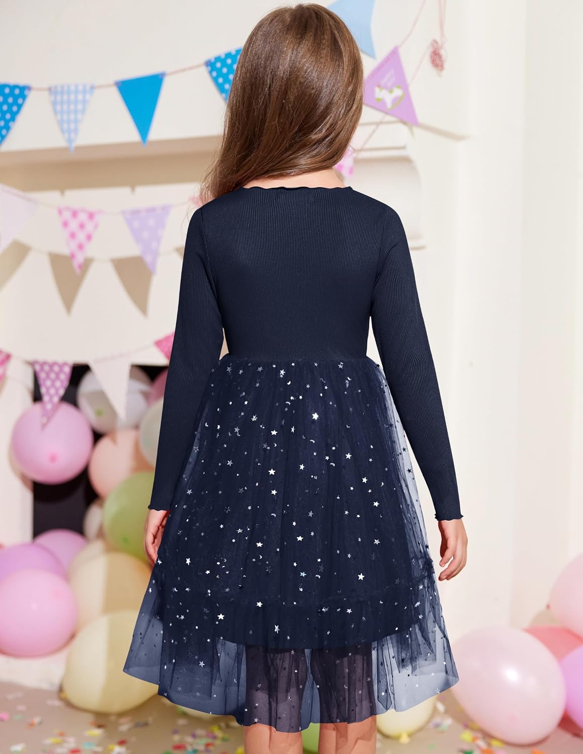 Arshiner Toddler Girl Tutu Dress Fall Winter Long Sleeve Star Sequin Holiday Party Tulle Dresses 2-6Y