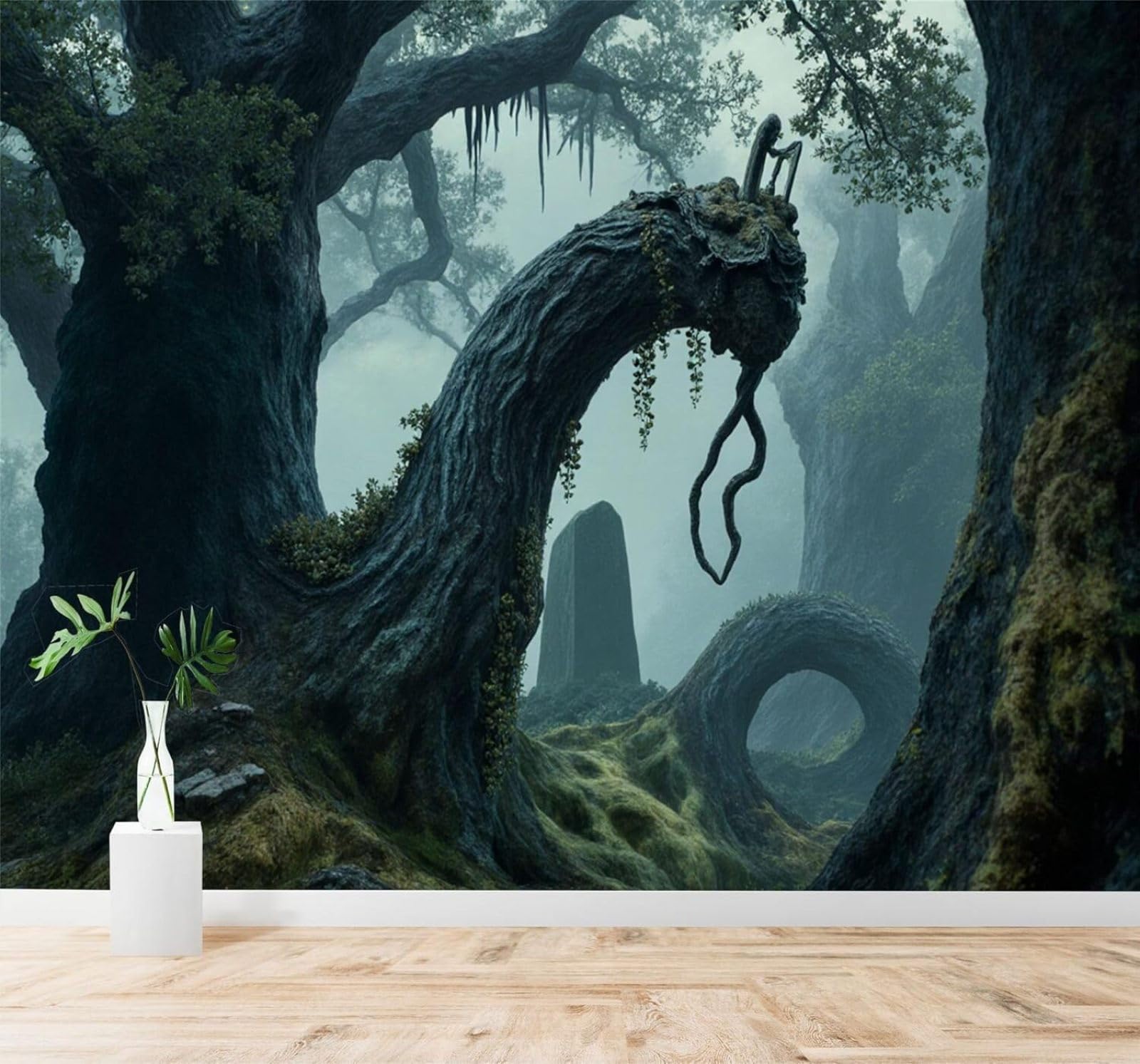 XLMING Three Dimensional Forest Ancient Trees Mist Natural Scenery 3D Wallpaper Premium Textured Silk Study Dining Living Room Bedroom Sofa TV Wall Easy Install-430cm×300cm