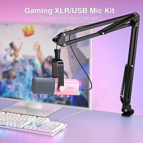 Miniatura 2 de FIFINE XLR Gaming Microphone USB, PC Dynamic Microphone Kit for Vocal, Recording, Podcast, Streaming RGB Mic with Headphone Jack, Mute Button, Boom