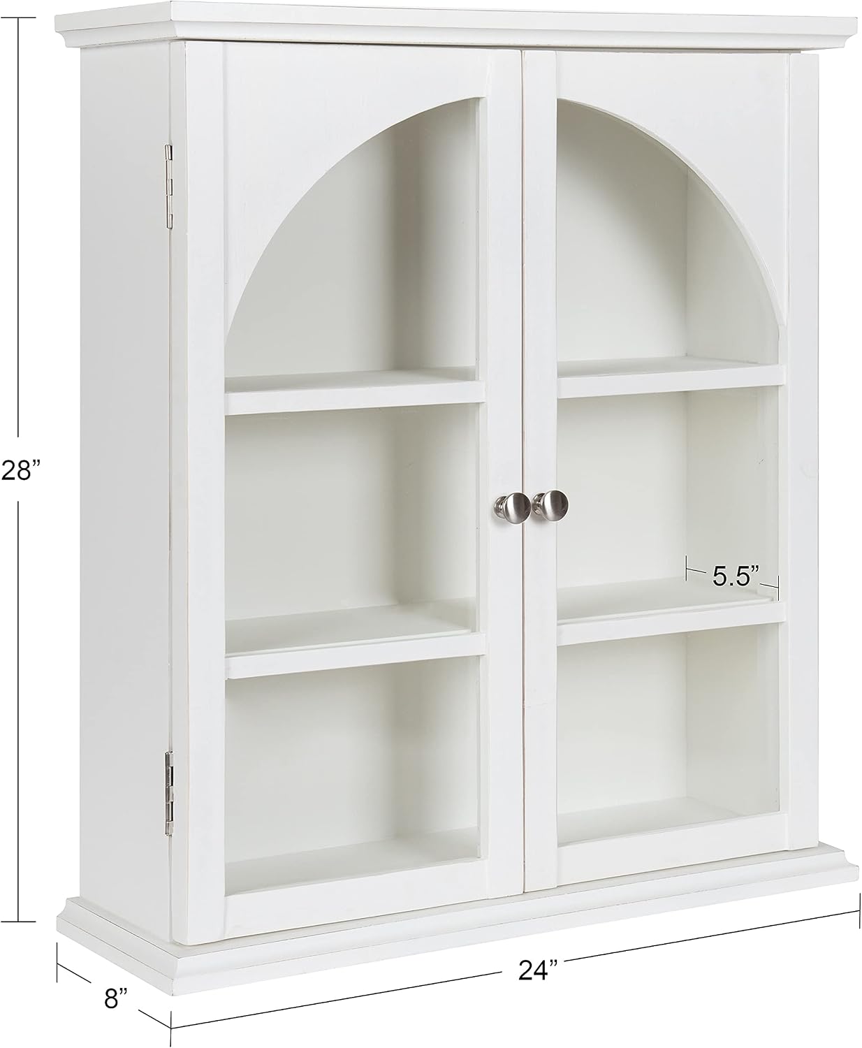 Kate and Laurel Walsted Decorative Farmhouse Wall Cabinet, 24 x 8 x 28, Rustic White, Beautiful Arched Cabinet with Glass Door